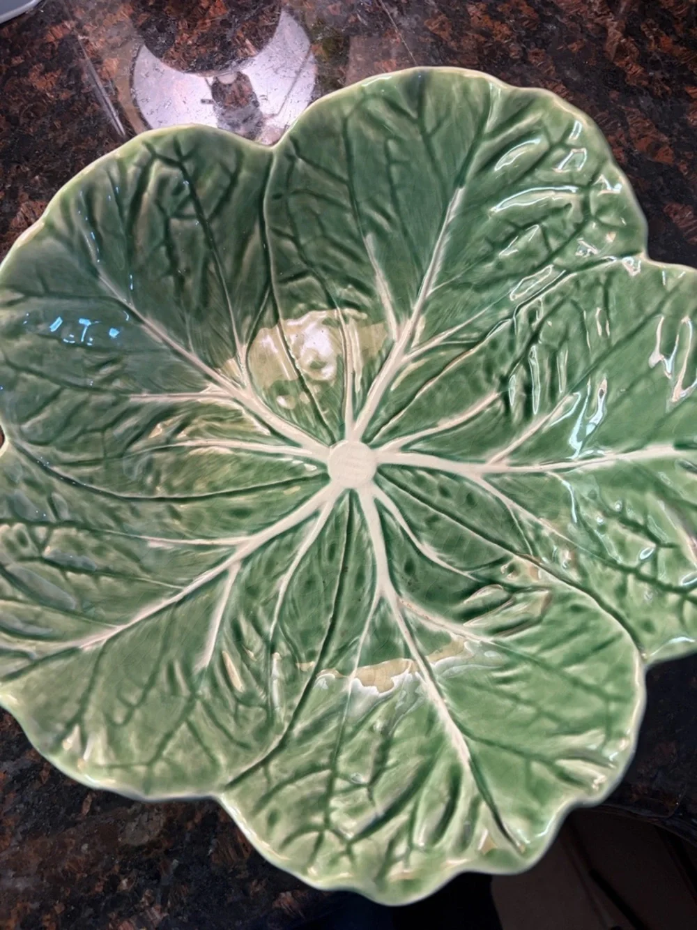 Bordallo Pinheiro cabbageware 11” serving bowl , signed, vintage.